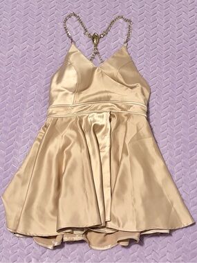 No Brand, Beige Satin Chain-Back Party Dress
